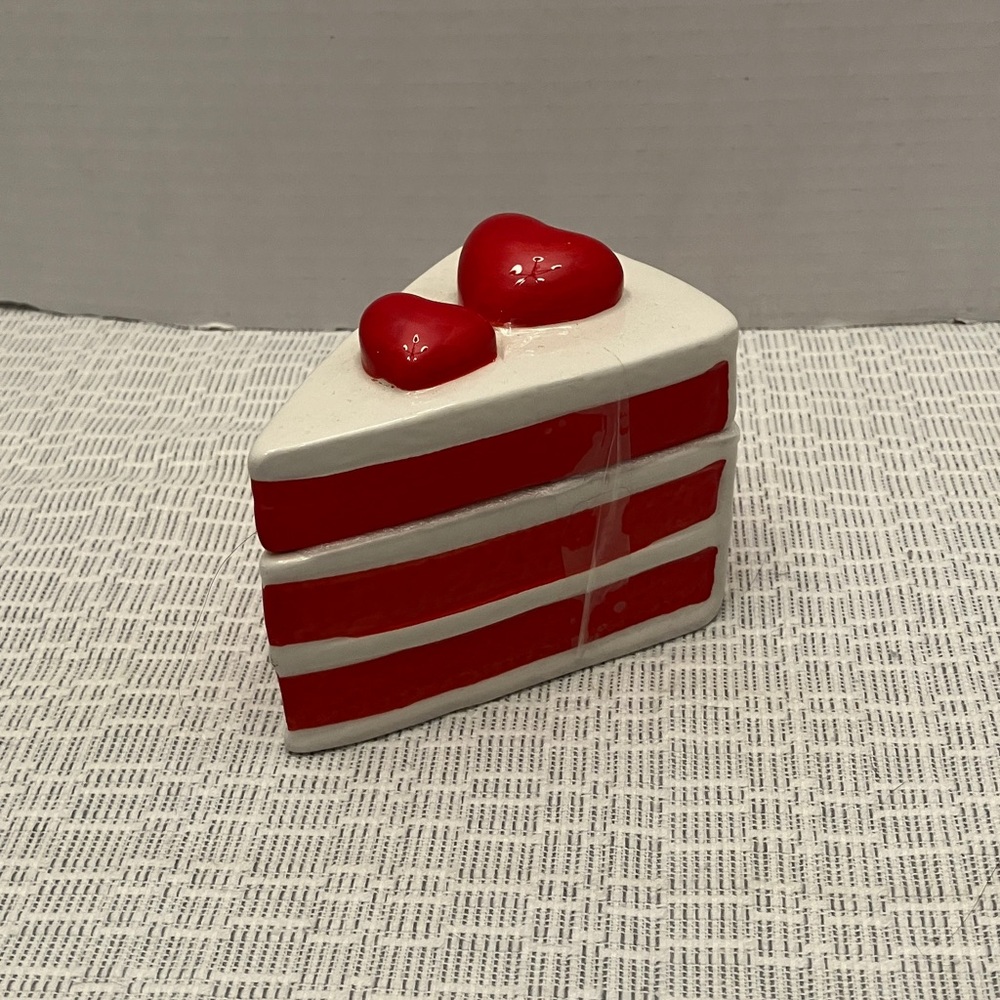 Decorative Red and White Heart Cake Slice Figurine - Brand Unknown